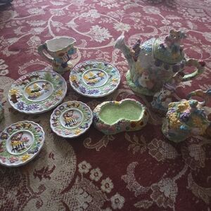 Vintage Miniature Garden Tea Set: 90s Floral Party Decor Set